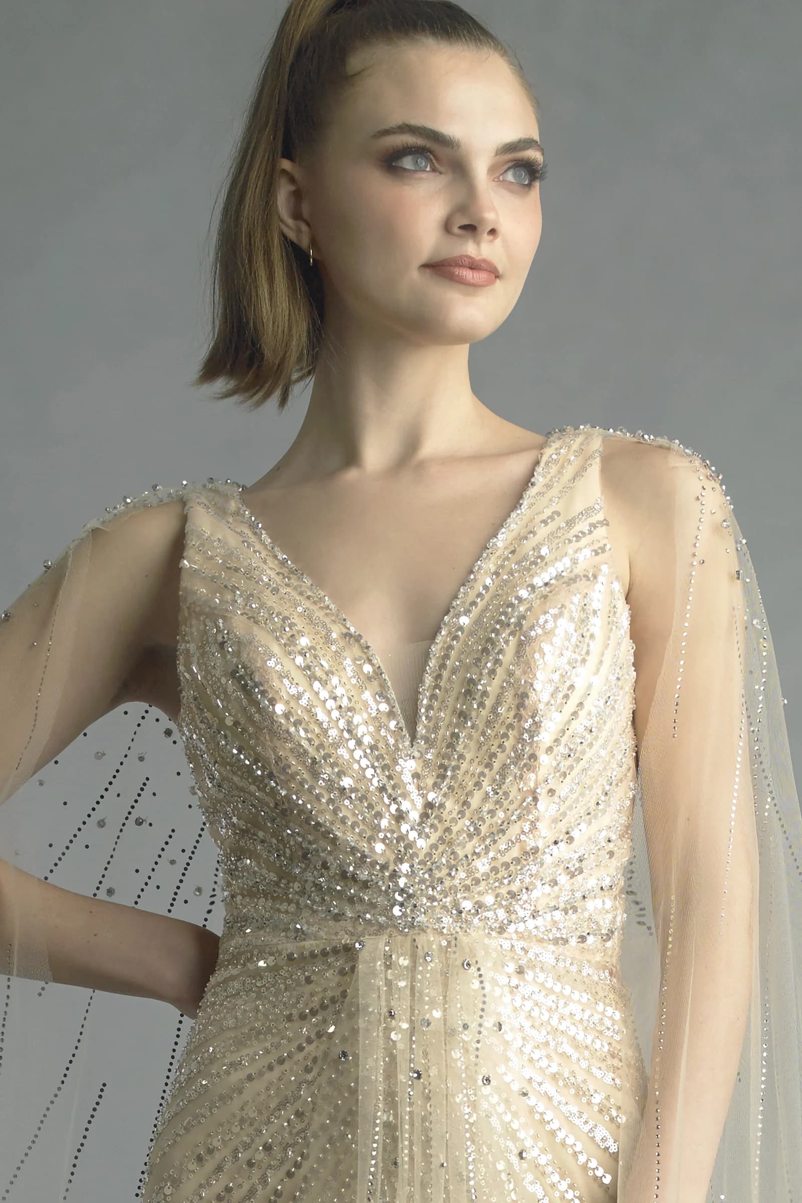 Embellished Cape Gown view 2