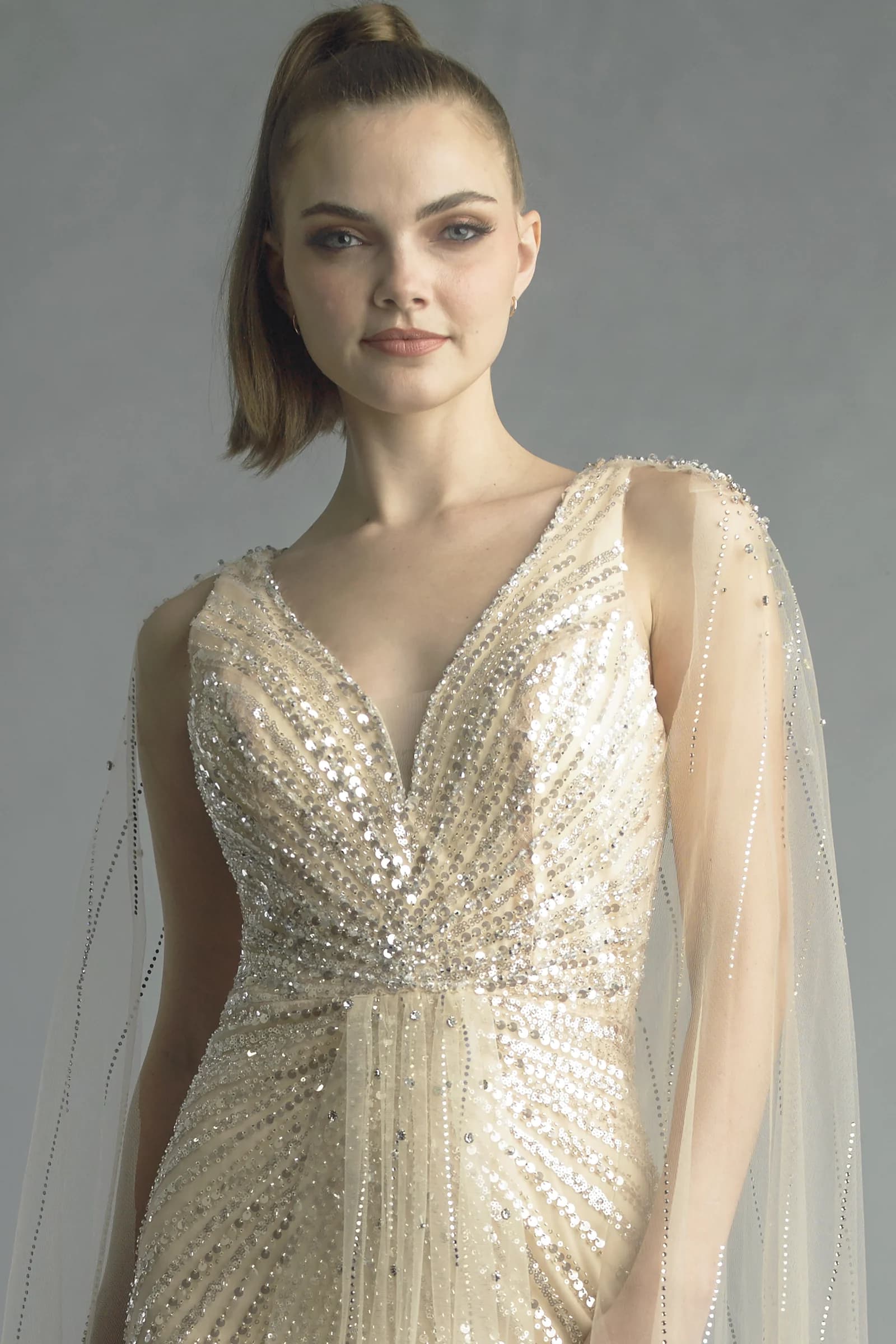 Embellished Cape Gown view 3